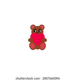 Funny character Teddy holding in the paws of a big heart. The concept of Valentine's Day. flat vector illustration isolate on a white background