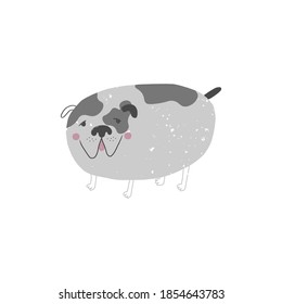 Carácter gracioso - cachorro de mano vectorial. Perro de toro gris aislado en fondo blanco. Ilustración de cachorrito.