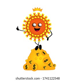 Funny character virus. Coronavirus. Impact on the global economy. Financial crisis. Vector illustration. Money and finance.