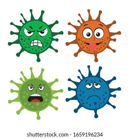 Funny character virus set with different expressions with vector illustrations