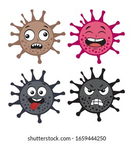 Funny character virus set with different expressions with vector illustrations