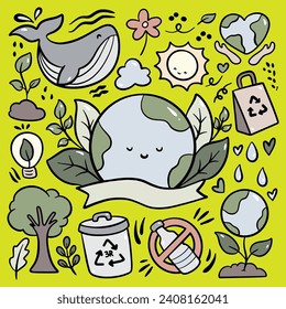 carácter gracioso animales salvajes globo elementos terrestres fondo de doodle