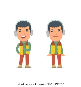 Funny Character Winter Citizen in confident and shy poses. for use in presentations, etc.