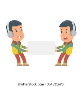 Funny Character Winter Citizen holds and interacts with blank forms or objects. Poses for interaction with other characters from this series
