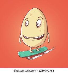 Funny character-egg rides on skateboard.Prints design . Vector image