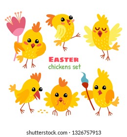 Funny Characters for decoration design. Holiday set. Easter, spring concept. Happy easter. Colorful chicken. Beautiful vector illustration.