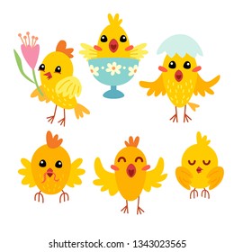 Funny Characters for decoration design. Holiday set. Easter, spring concept. Happy easter. Colorful chicken. Beautiful vector illustration.
