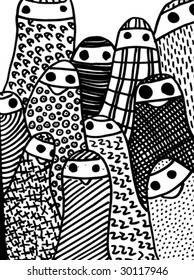 Funny Charakters doodles auf Schwarz