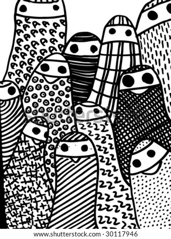 Funny characters doodles in black