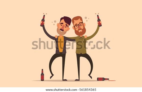 Funny
Characters. Drunk Friends. Vector
Illustration