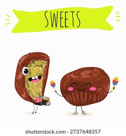Funny Characters Dubai Chewy Cookie, hand drawn vector illustration. 