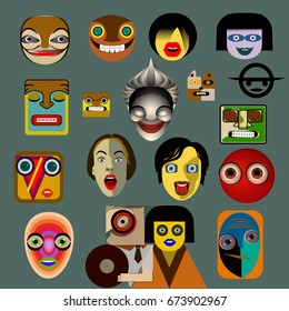 Funny characters faces for icons and logos