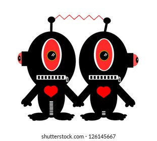 funny characters holding hands