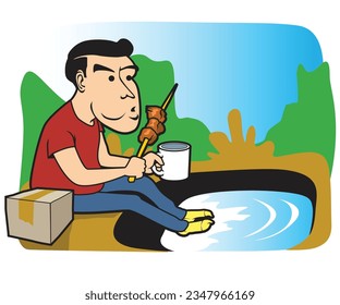 Funny Characters - Man isst Satay. 