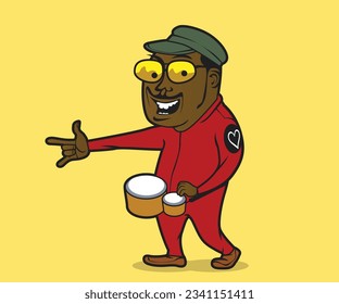 Funny Characters - Man Playing Tom-Tom. Charming animated creature adds playful joy to your project.