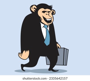 Funny Characters - Monkey in Office. Confident Businessman Leading a Corporate Meeting