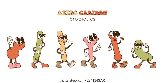 Funny characters probiotics protect against viruses and bacteria isolated cartoon emojies. Vector flat cartoon bacillus, epidemic cells, bad influenza. Bacterium microbes, microorganism infections