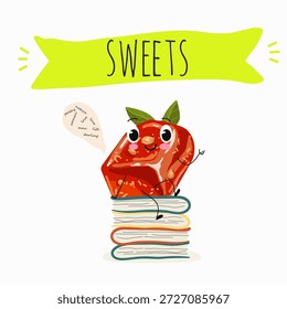 Postre de calabaza de personajes divertidos. Ilustración vectorial dibujada a mano. 
