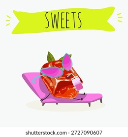 Postre de calabaza de personajes divertidos. Ilustración vectorial dibujada a mano. 