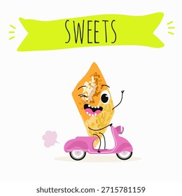 Los personajes divertidos se recuperan. Turco, dulces orientales, postre. Ilustración vectorial dibujada a mano. 