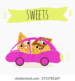 Los personajes divertidos se recuperan. Turco, dulces orientales, postre. Ilustración vectorial dibujada a mano. 
