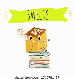 Los personajes divertidos se recuperan. Turco, dulces orientales, postre. Ilustración vectorial dibujada a mano. 
