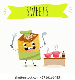 Los personajes divertidos se recuperan. Turco, dulces orientales, postre. Ilustración vectorial dibujada a mano. 