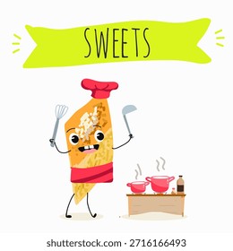 Los personajes divertidos se recuperan. Turco, dulces orientales, postre. Ilustración vectorial dibujada a mano. 