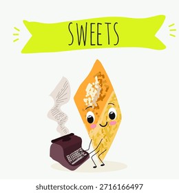 Los personajes divertidos se recuperan. Turco, dulces orientales, postre. Ilustración vectorial dibujada a mano. 