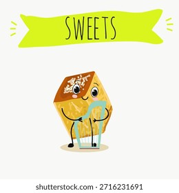 Los personajes divertidos se recuperan. Turco, dulces orientales, postre. Ilustración vectorial dibujada a mano. 