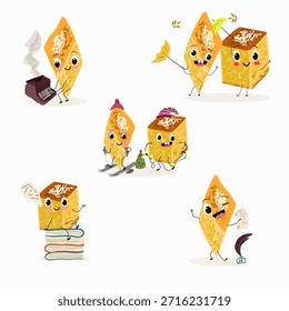 Funny Characters revani. Turkish,  Eastern sweets, dessert. Hand drawn vector illustration. 