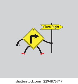 Funny characters right turn sign