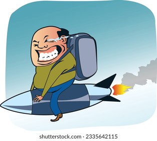 Funny Characters - Rocket Man. Happy Family Enjoying an Outdoor Adventure in Nature