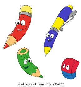 Funny characters school. Vector illustration on white background