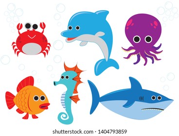 Funny characters of the sea isolated