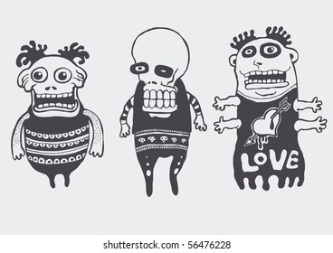 funny characters set. vector illustration.