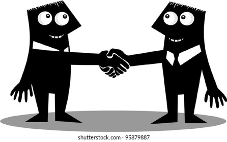 Funny characters shaking hands