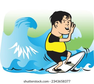 Funny Characters - Surfer Dude. Surfer in the sea