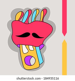 Funny characters that you can use in T-shirts, labels, postcards. Series monsters and queens with crowns fantastic animals.Cards congratulations and prints.