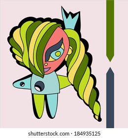 Funny characters that you can use in T-shirts, labels, postcards. Series monsters and queens with crowns fantastic animals.Cards congratulations and prints.