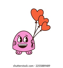 Funny characters for valentines day in groovy style. Vector illustration.