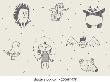 Funny characters vector drawings seamless pattern