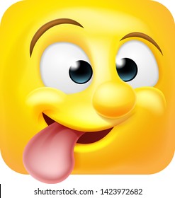 A funny cheeky happy emoji or emoticon square face 3d icon cartoon character sticking out their tongue