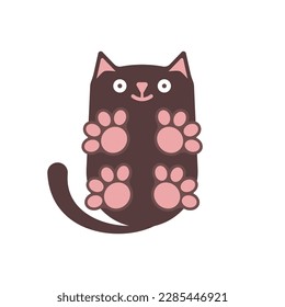 Funny cheerful cat view from below. Vector illustration.