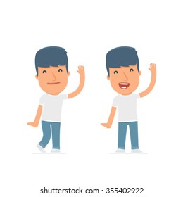 Funny and Cheerful Character Activist welcomes viewers. for use in presentations, etc.