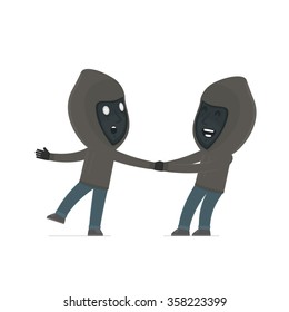 Funny and Cheerful Character Anonymous Hackers drags his friend to show him something. Poses for interaction with other characters from this series