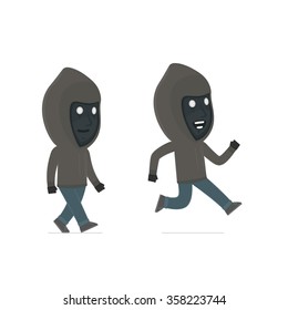 Funny and Cheerful Character Anonymous Hackers goes and runs. for use in presentations, etc.