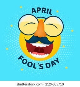 Funny cheerful character with a smile and glasses with a nose and mustache for April Fool's Day.