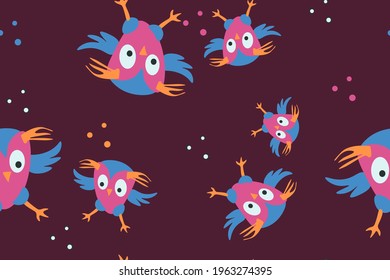 funny cheerful cute birds.seamless pattern.design, textile design, wallpaper.vector illustration