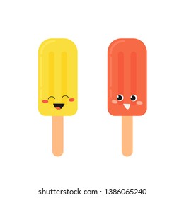 Funny cheerful fruity icicles cartoon characters. Vector flat illustration isolated on white background
